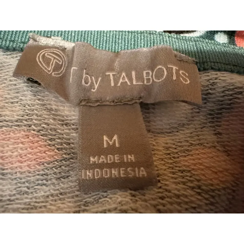 Talbots dress knit green white pink pattern cap sleeve scoop neck self tie Sz M - Picture 9 of 10